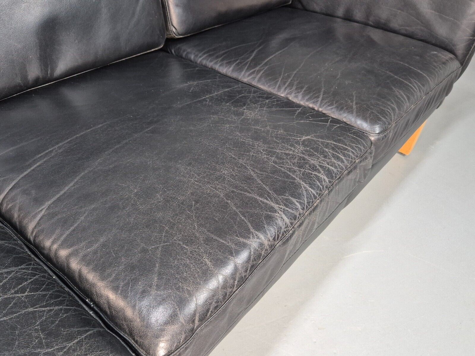 Vintage Danish 3 Seat Sofa Black Leather Mid Century Shape Retro MCMEB2838 M3SS - UKDK FURNITURE
