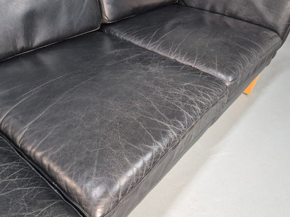 Vintage Danish 3 Seat Sofa Black Leather Mid Century Shape Retro MCMEB2838 M3SS - UKDK FURNITURE