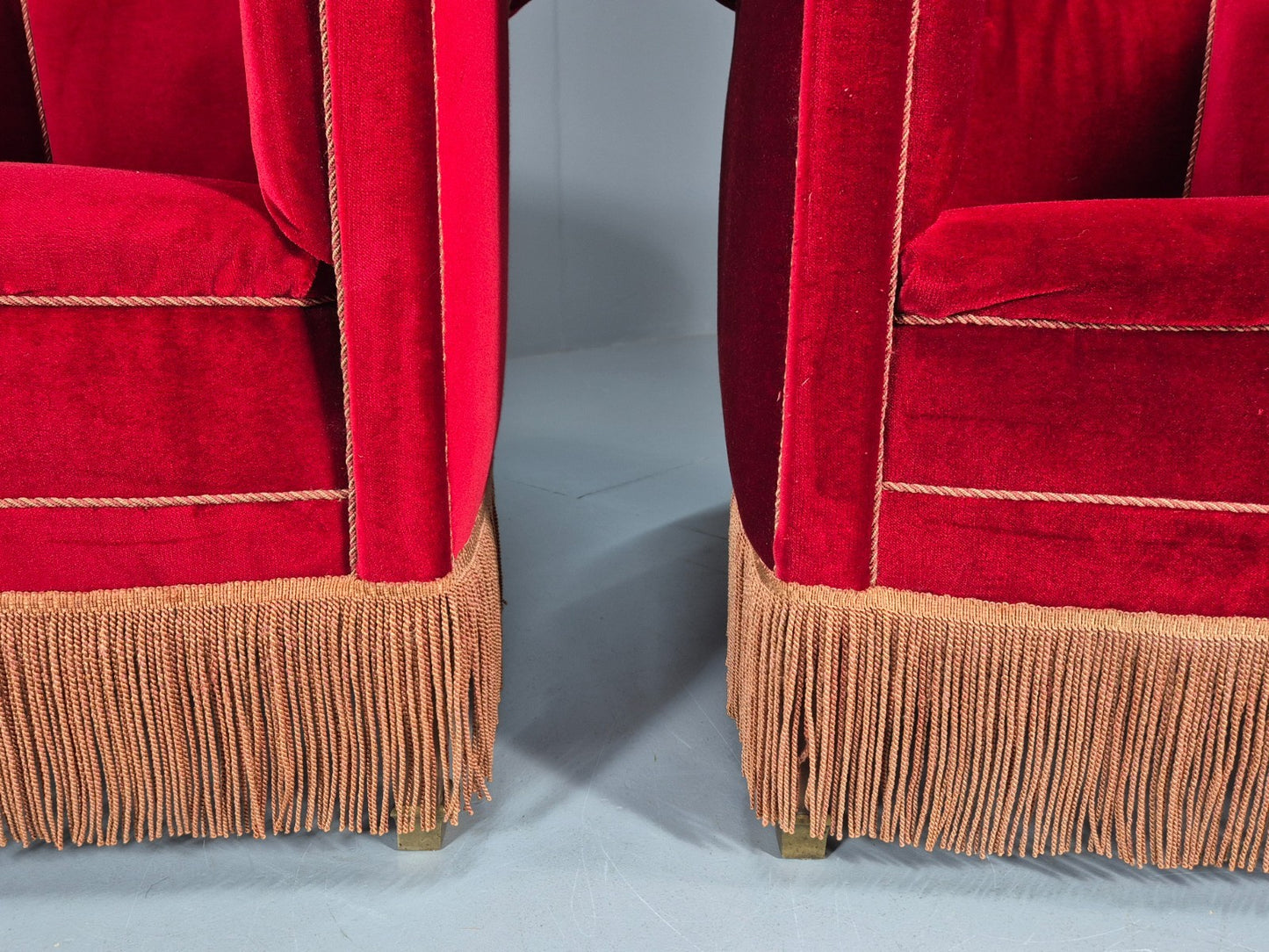Art Deco Tub Chair Danish Red Velvet Tassels 1920s  EB10770 VCLO4