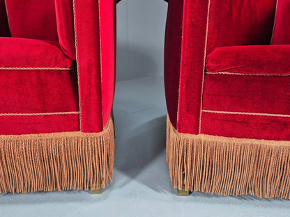 Art Deco Tub Chair Danish Red Velvet Tassels 1920s  EB10770 VCLO4