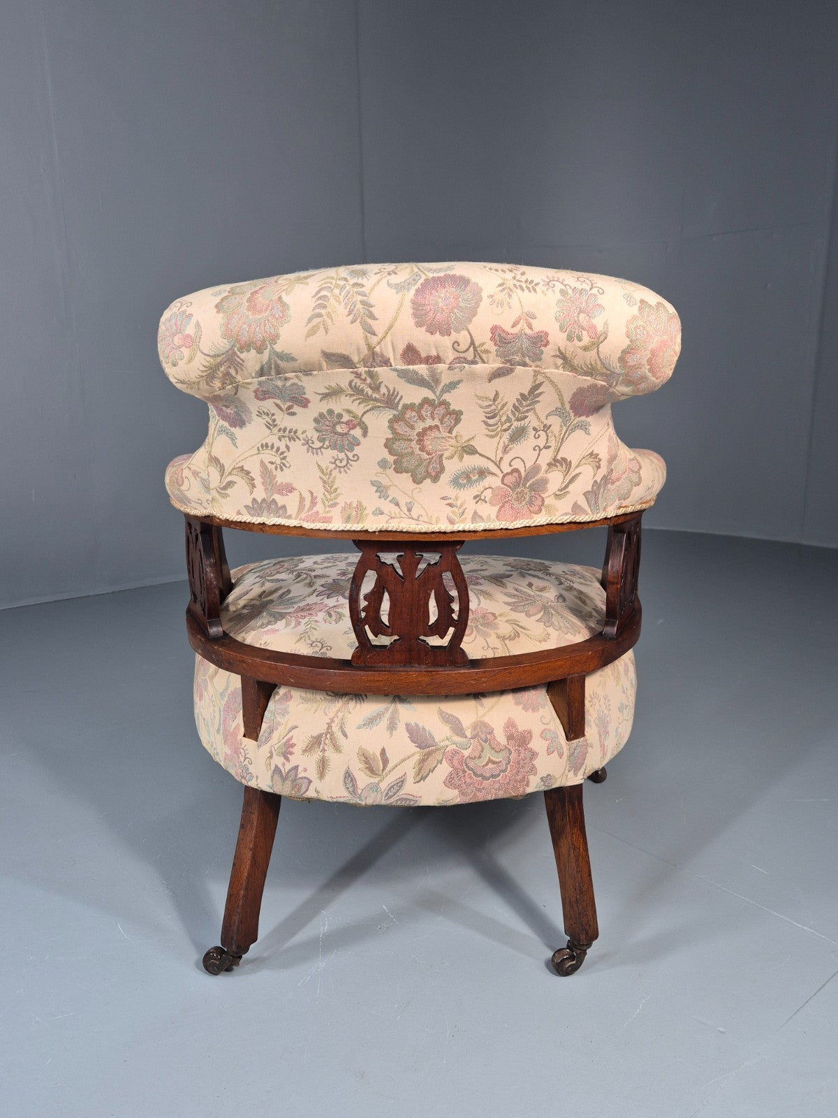 Antique Floral Tub Chair Late Victorian Mahogany Frame  EB11174 VCLO11