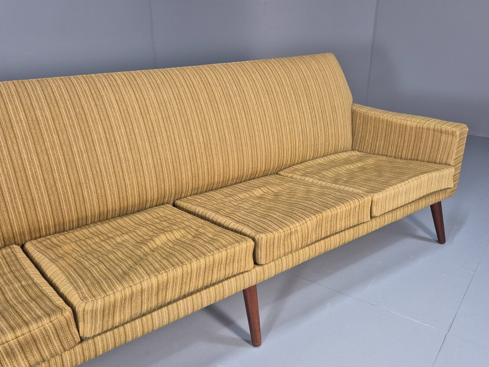 Danish 1960s 4 Seat Sofa Green Wool Teak Legs Retro Mid Century EB9746 M4SS - UKDK FURNITURE