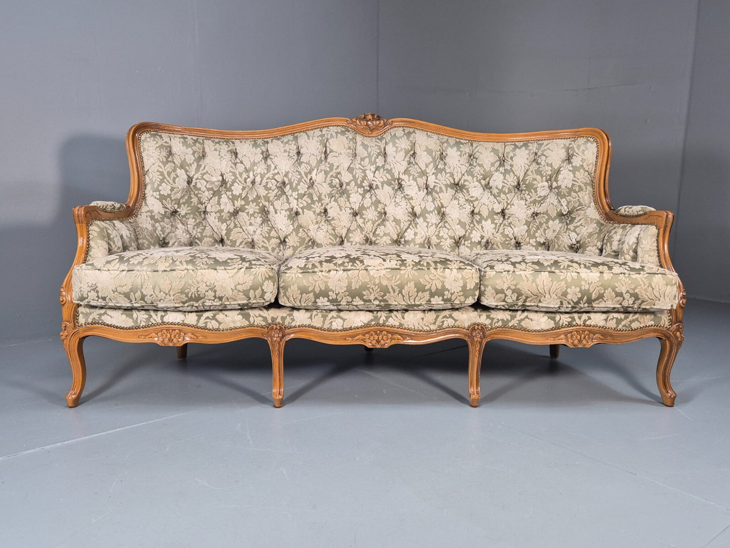Vintage Danish Rococo Revival Floral upholstered 3 Seat Sofa EB9631 V3SS - UKDK FURNITURE