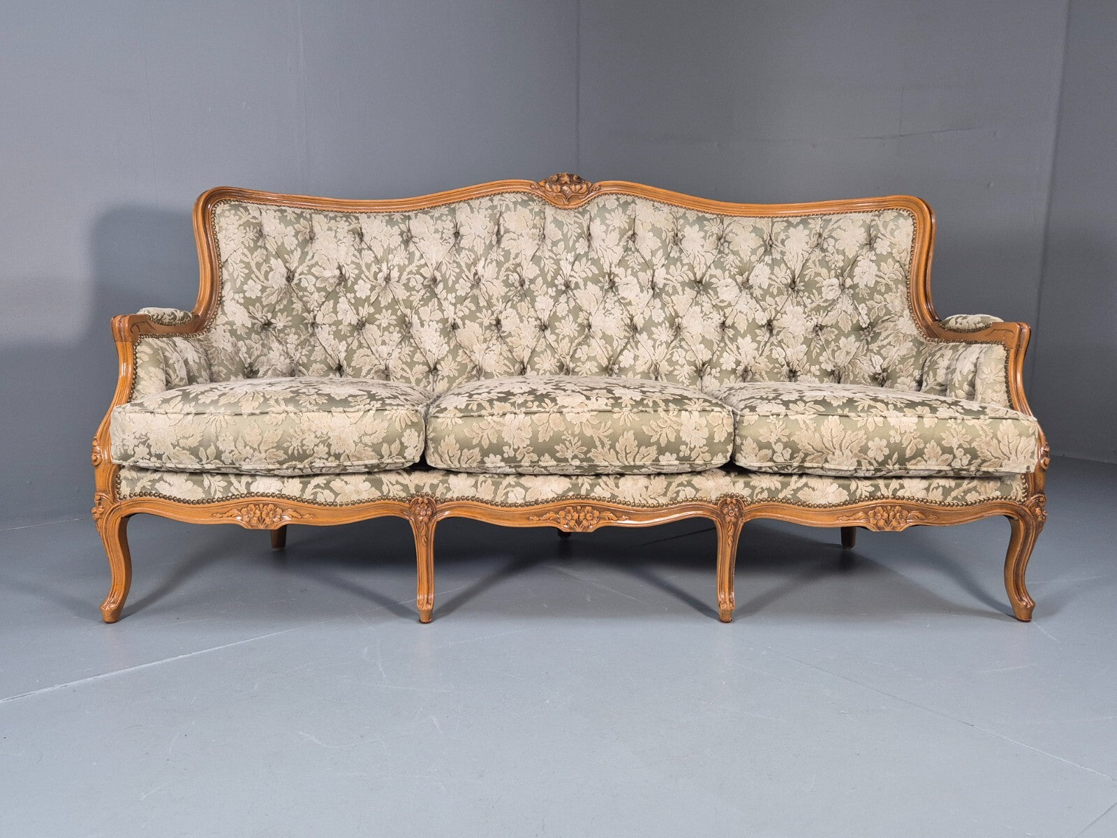 Vintage Danish Rococo Revival Floral upholstered 3 Seat Sofa EB9631 V3SS - UKDK FURNITURE