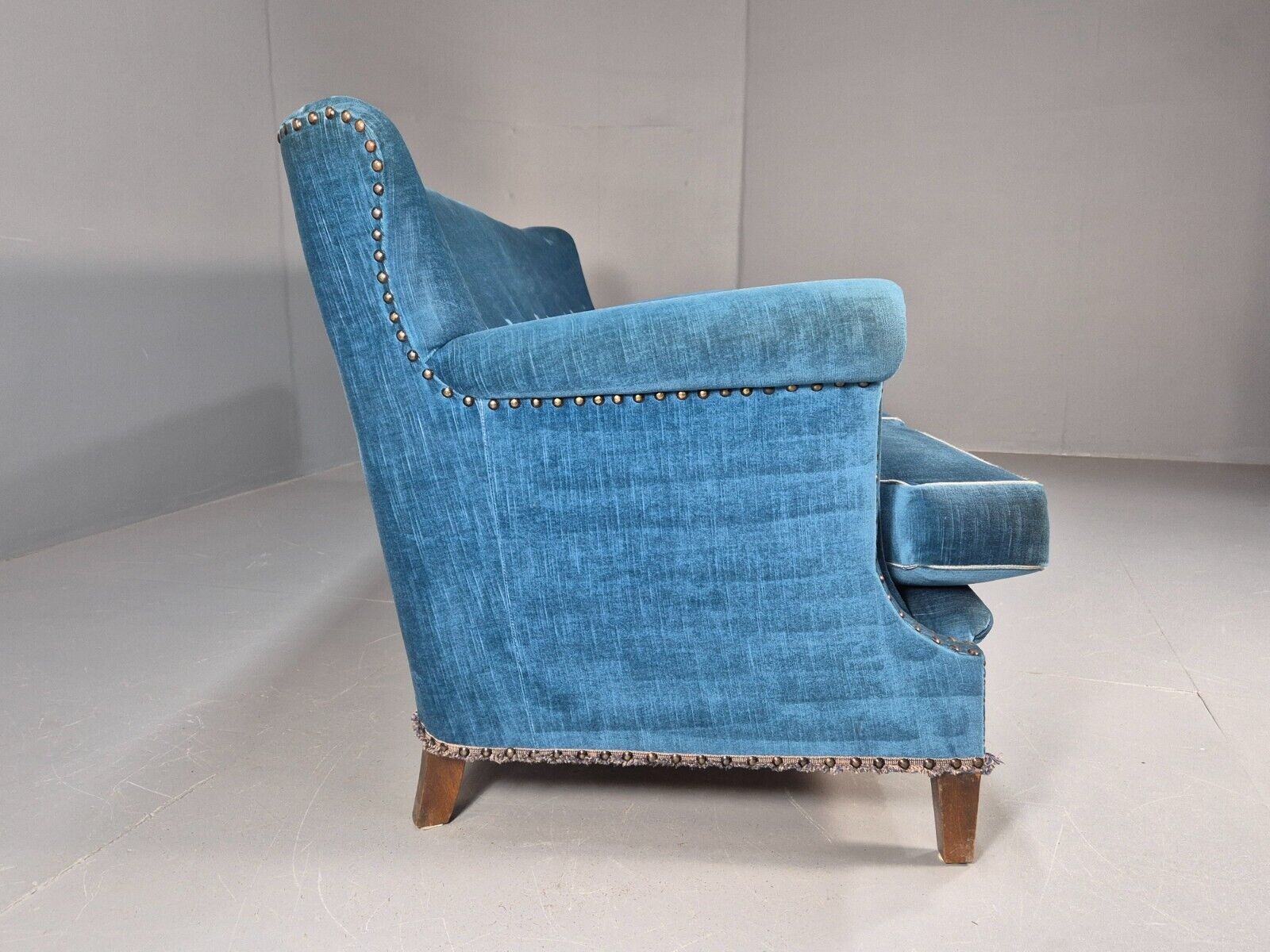 Vintage Danish Mid Century Sofa Bright Blue Velour 1950s Retro MCM EB8934 V3SS - UKDK FURNITURE