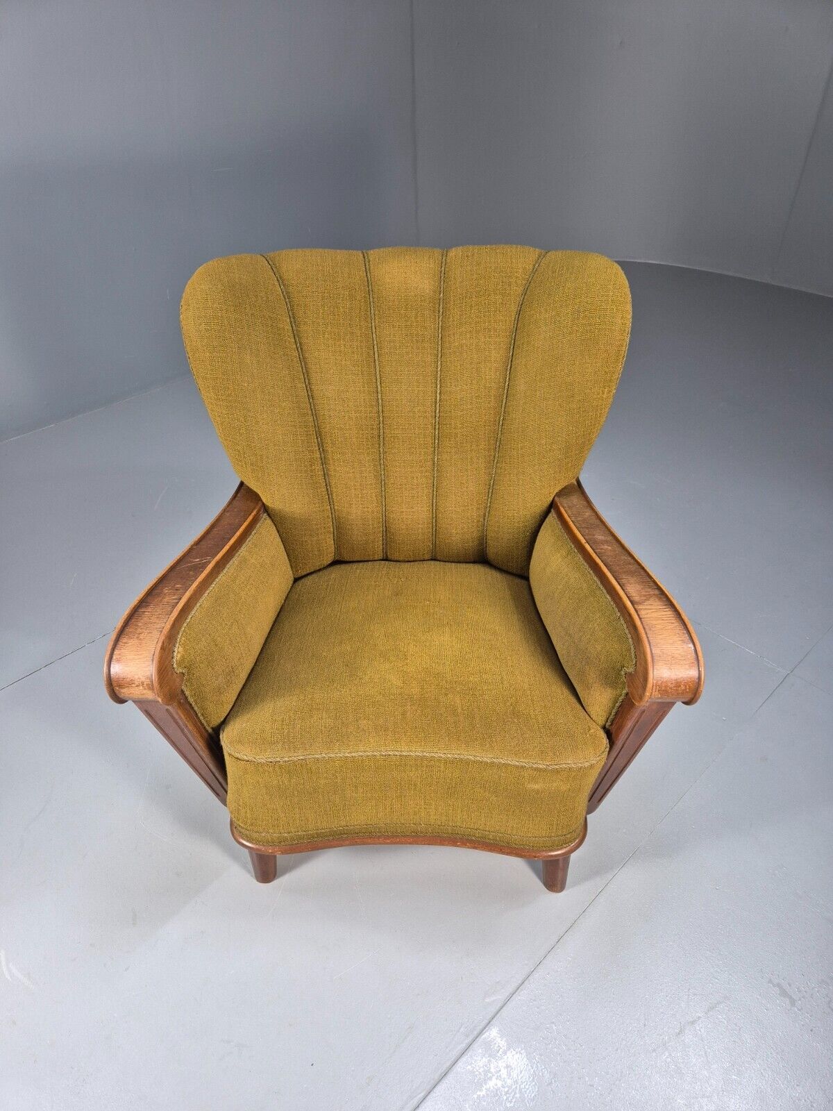 Art Deco Danish Oak Lounge Chair Green Wool 1940s Retro EB9047 VCLO - UKDK FURNITURE