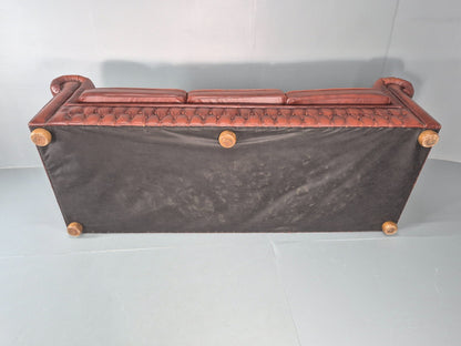 3 Seater Chesterfield Sofa Red Leather Studded Vintage EB10925 VCHE11