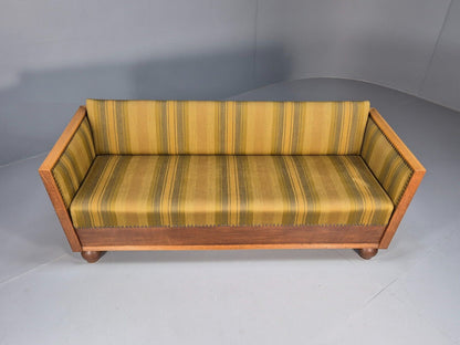 Vintage Danish 3 Seat Sofa Gold Green Wool Oak Frame Antique Style EB8942 V3SS - UKDK FURNITURE