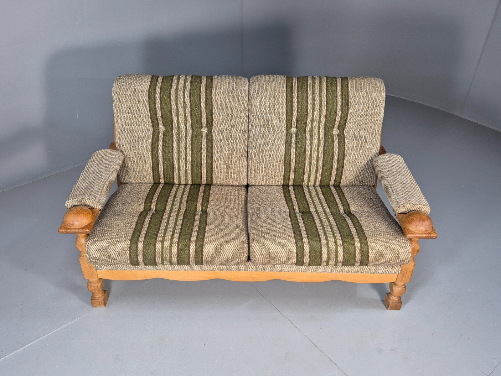 Vintage Kjearnulf Style 2 Seat Sofa 1970s Danish Oak and Wool EB9562 M2SS - UKDK FURNITURE