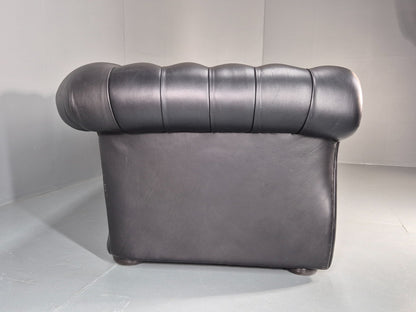 Four Seater Chesterfield Black Leather Feather Cushions Quality EB11229 VCHE10