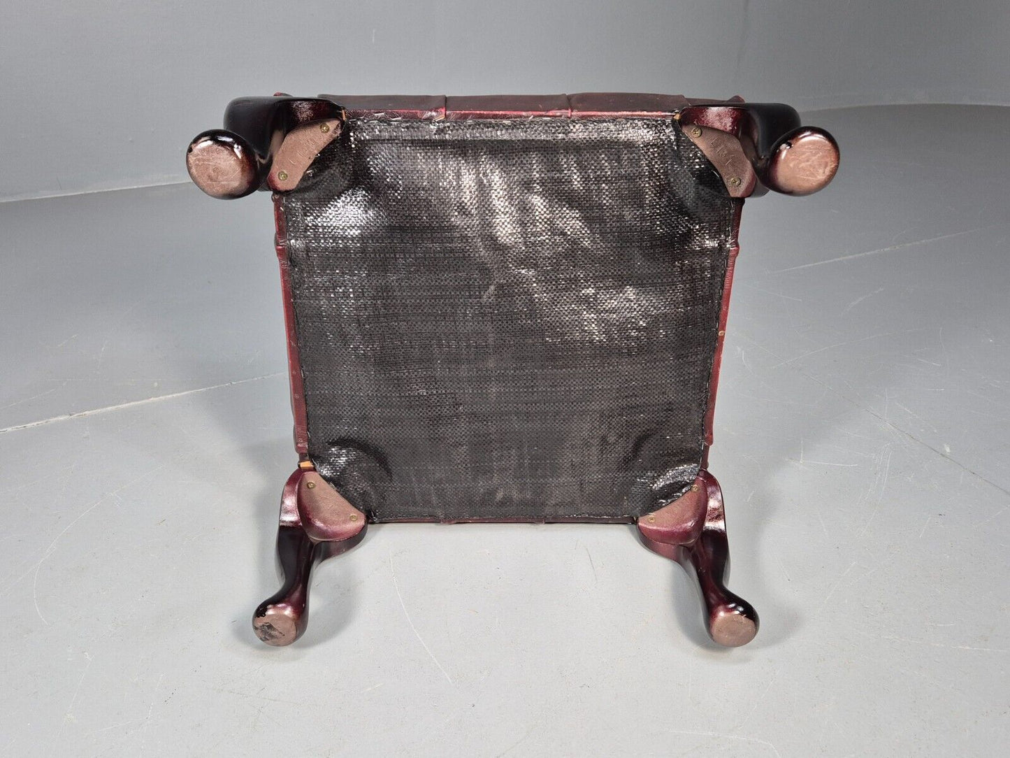 Vintage Red Leather Chesterfield Queen Anne Style Footstool Retro EB9389 VWOO - UKDK FURNITURE