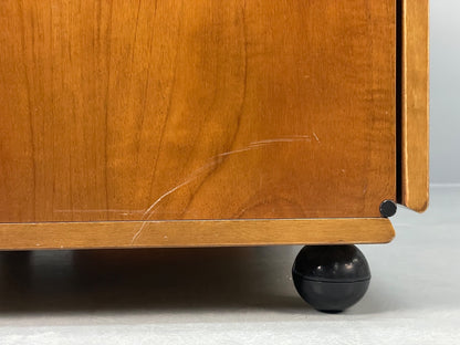 Vintage 1980s Cherry Desk Three Drawers Ball Feet Post Modern EB11058 MWOO17