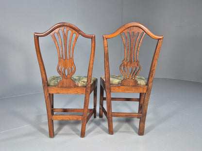2 Vintage Oak Dining Chairs Green Floral Georgian Style Antique EB9084 VDIN - UKDK FURNITURE