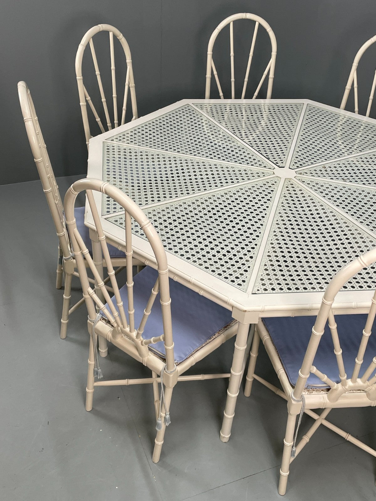 White Bamboo Dining Table & 8 Chairs Harrods 1950s Plantation Style EB11554 MWOO3