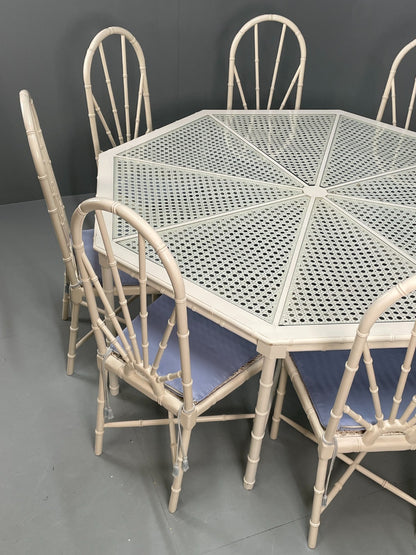 White Bamboo Dining Table & 8 Chairs Harrods 1950s Plantation Style EB11554 MWOO3