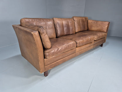 Mid Century 3 Seater Leather Sofa Danish Tan Leather  1970s Retro EB10102 M3SS12