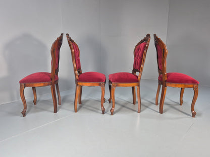 4 Rococo Saloon Chairs Vintage Reproductions Red Velour 1980s EB10691 VDIN6