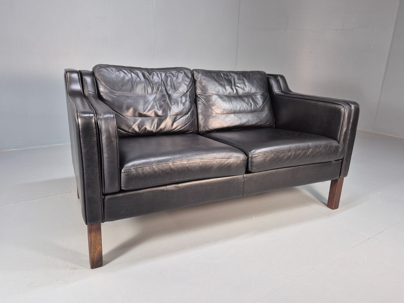 Vintage 2 Seater Black Leather Danish Sofa Borge Mogensen Style EB9078 M2SS - UKDK FURNITURE