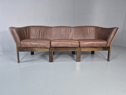 3 Seater Vintage Sofa Danish Mid Century Brown Leather 1970s Retro EB11370 M3SS4