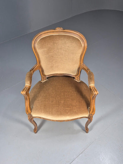 Vintage Danish Lounge Chair Gold Velour Antique French Style EB8993 VCLO - UKDK FURNITURE