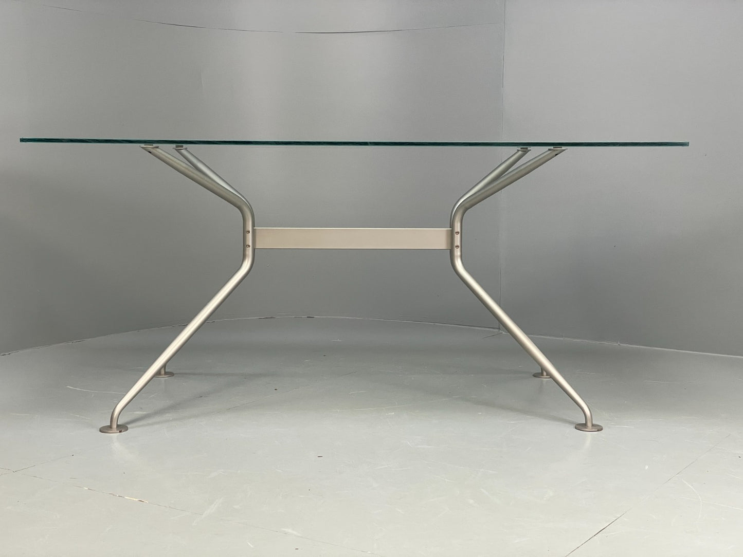 Italian Glass Dining Table Calligaris 'Play' Modern Steel Frame EB11542 MWOO1