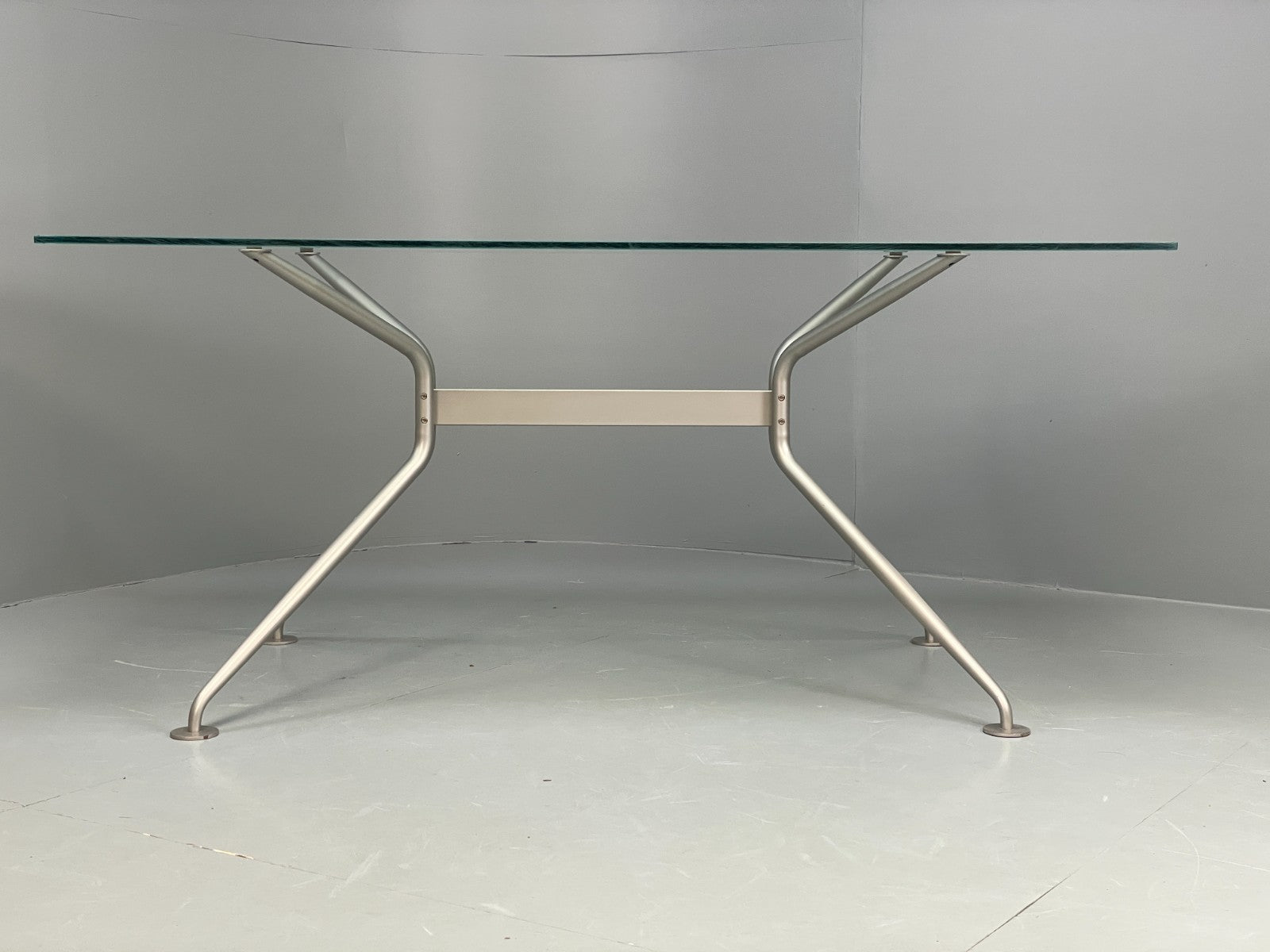 Italian Glass Dining Table Calligaris 'Play' Modern Steel Frame EB11542 MWOO1