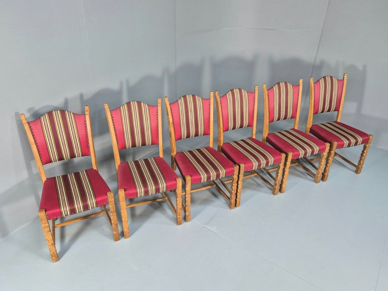6 Vintage Kjaernulf Style Dining Chairs Oak Red Wool 1970s Retro EB9535 MDIN - UKDK FURNITURE