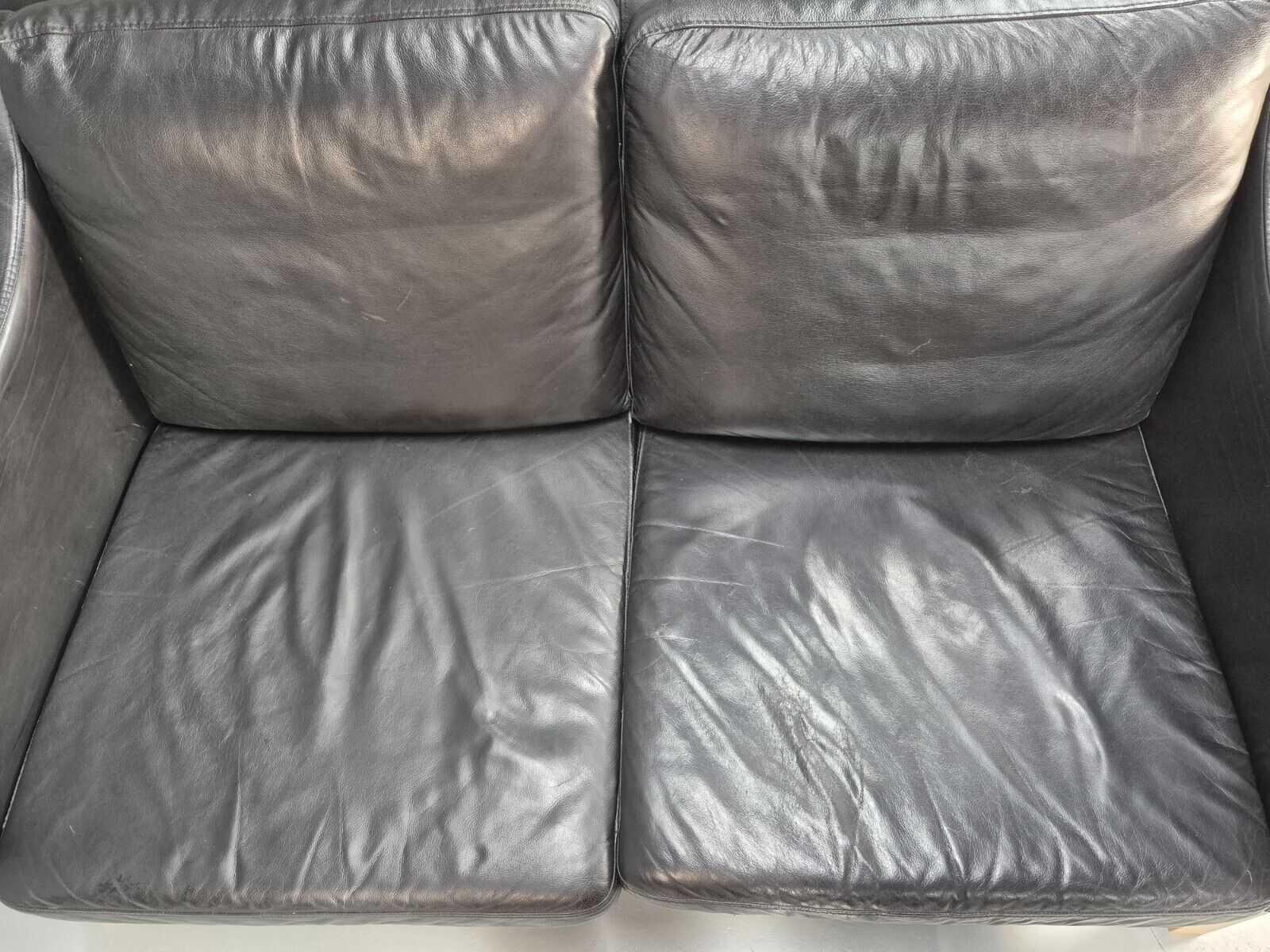 Vintage Danish 2 Seat Sofa Black Leather Mogensen Style Retro MCM EB8615 M2SS - UKDK FURNITURE