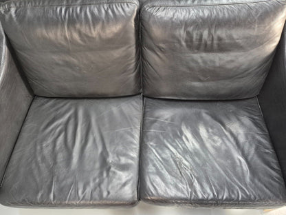 Vintage Danish 2 Seat Sofa Black Leather Mogensen Style Retro MCM EB8615 M2SS - UKDK FURNITURE