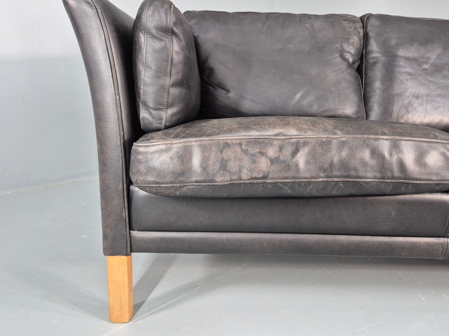 Vintage 2 Seat Sofa Danish Black Leather Mid Century Retro 1980s  EB10482 M2SS2