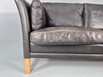 Vintage 2 Seat Sofa Danish Black Leather Mid Century Retro 1980s  EB10482 M2SS2