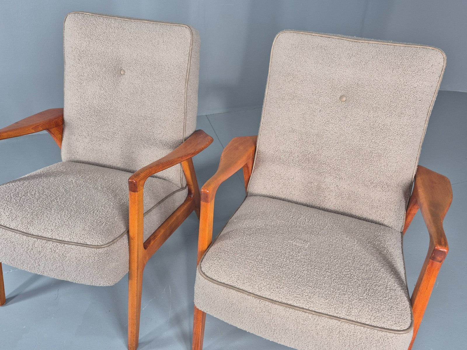 2 Vintage Mid Century Lounge Chairs Teak Frames New Upholstery  EB11086 MNOR15