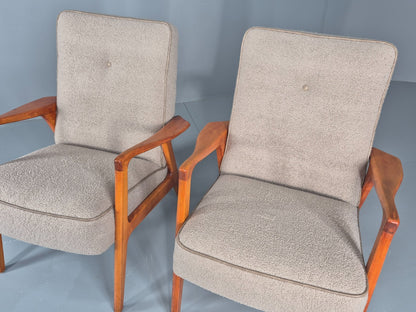 2 Vintage Mid Century Lounge Chairs Teak Frames New Upholstery  EB11086 MNOR15