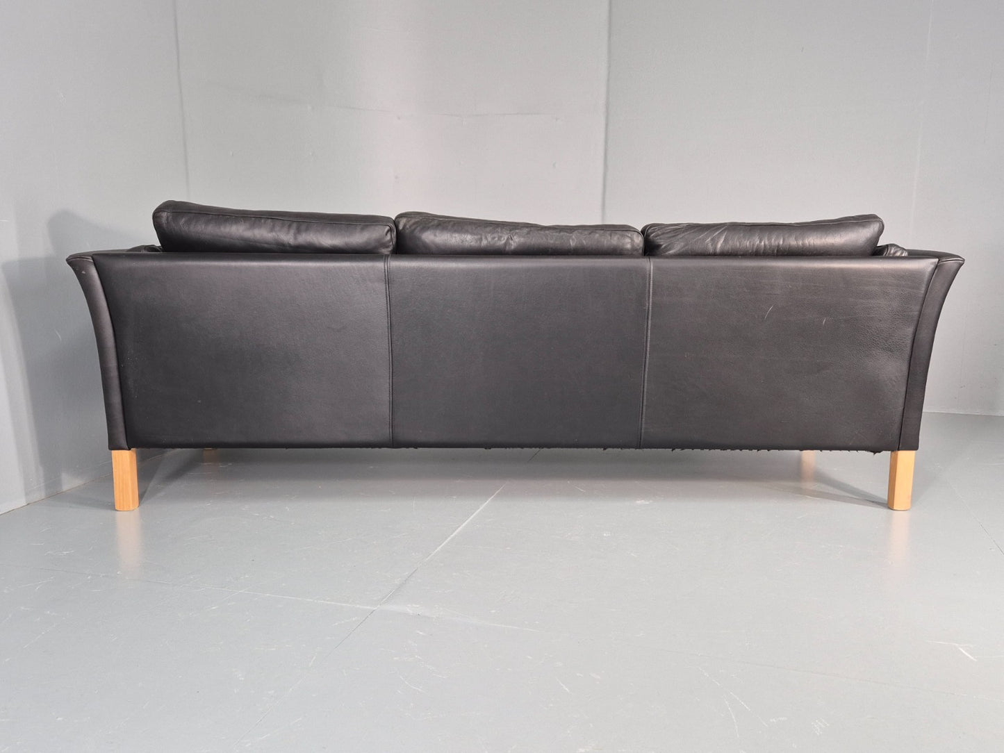 Vintage 3 Seat Sofa Danish Black Leather Mid Century Retro 1980s EB10483 M3SS19