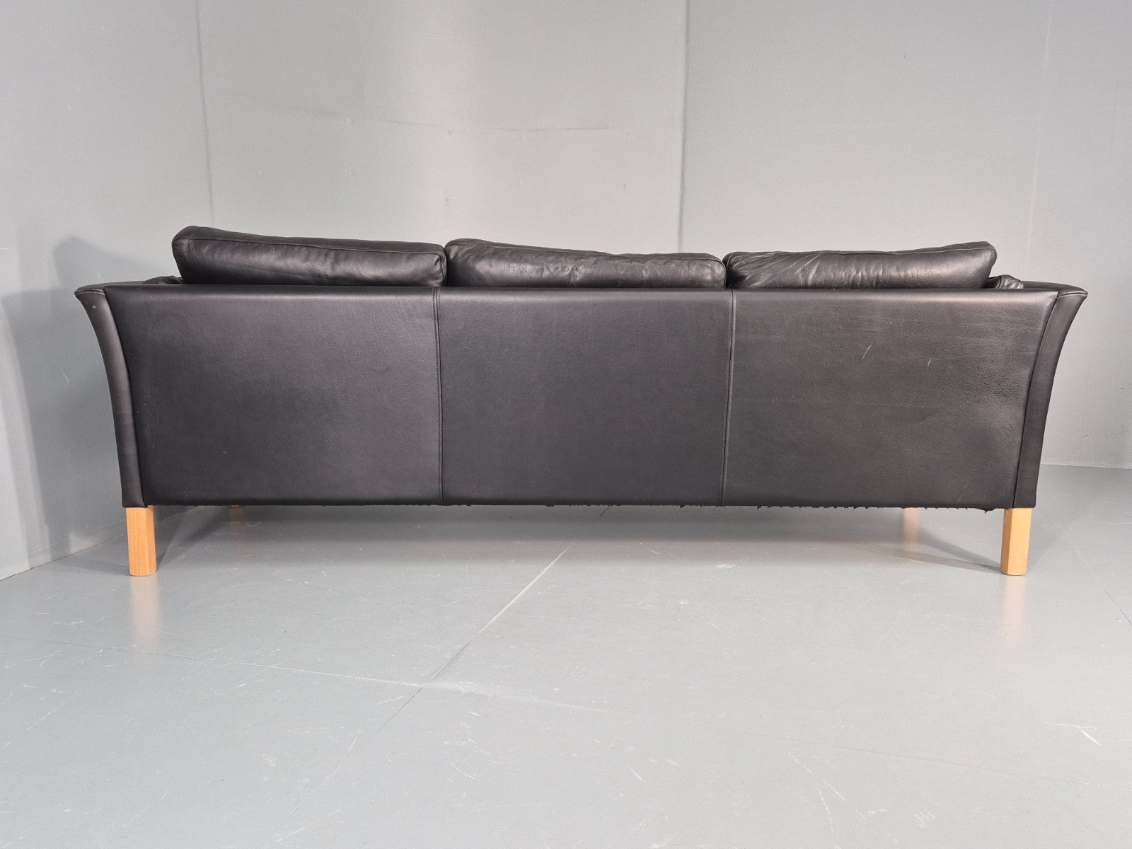 Vintage 3 Seat Sofa Danish Black Leather Mid Century Retro 1980s EB10483 M3SS19