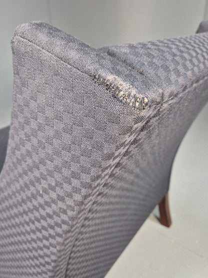 Vintage Danish Lounge Chair Blue Check Cotton 1960s Retro MCM EB8694 MNOR - UKDK FURNITURE