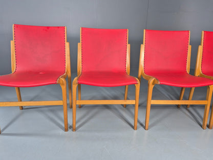 4 Stacking Lounge Chairs 1950s Swedish Red Beech Mid Century Retro EB11102 MDIN2