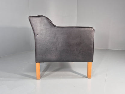 Vintage 2 Seat Sofa Danish Black Leather Mogensen Style Retro 1980s EB10464 M2SS11