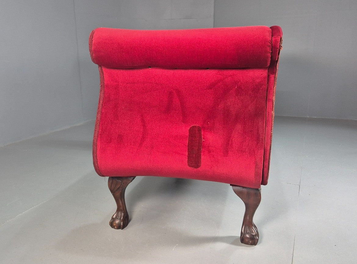 Vintage Antique Scroll End Settee Ball Claw Feet Red Velour 1900s EB7920 V2SS17