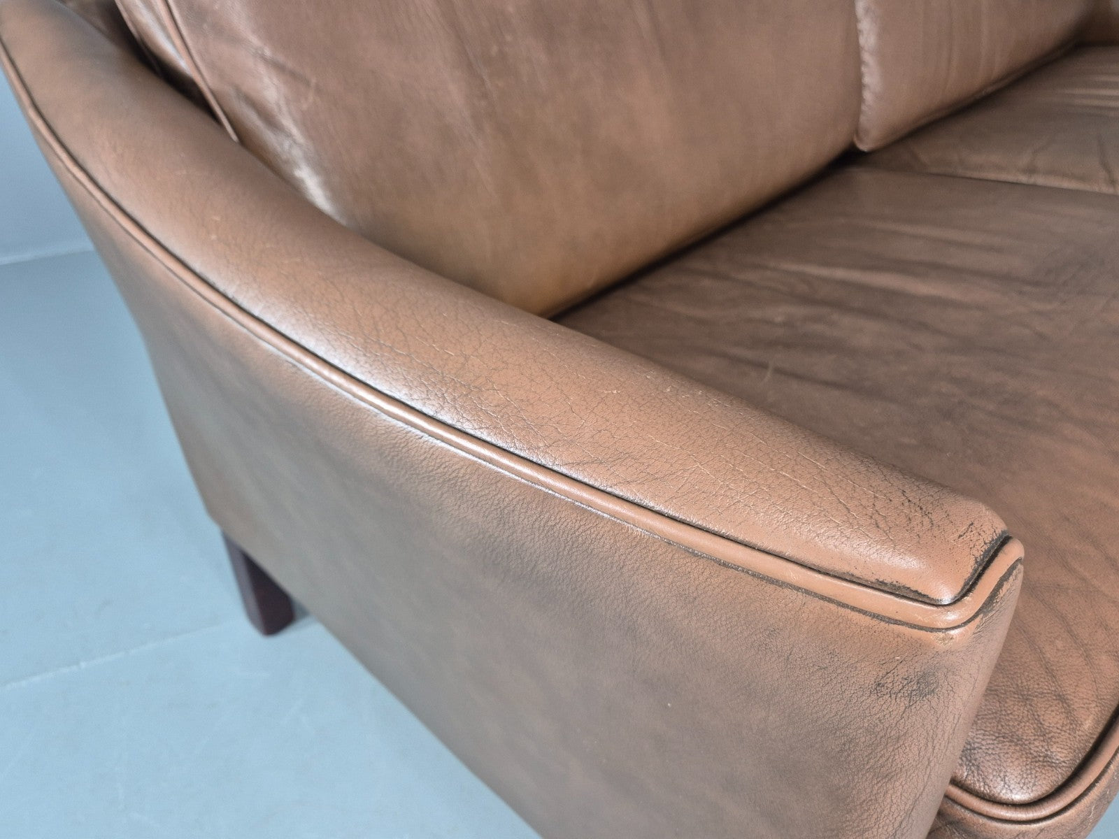 Vintage Danish 2.5 Seater Brown Leather 1970s Retro Mid Century EB11629 M3SS13