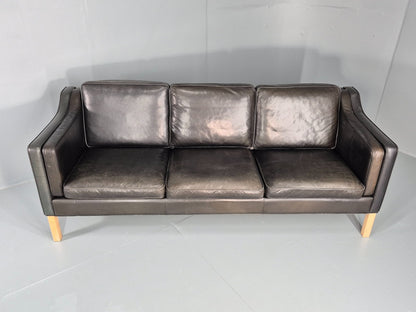 Vintage 3 Seat Sofa Danish Hurup Black Leather Retro MCM 1980s EB10472 M3SS8