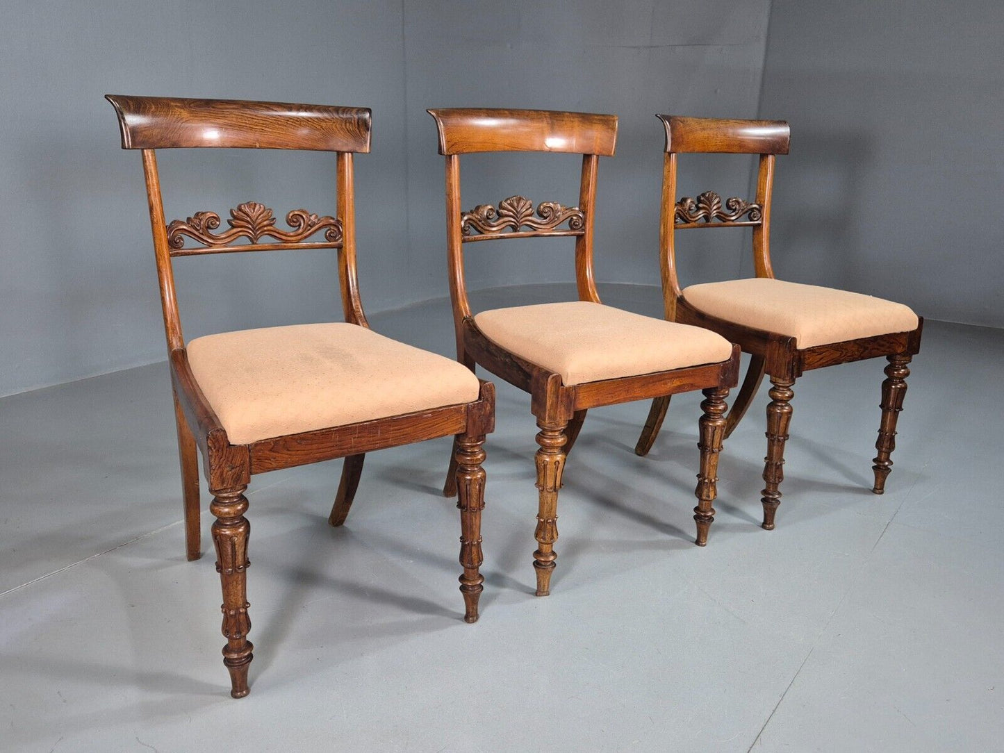 3 Vintage Dining Chairs Mahogany Frame Victorian Antique EB7814 VDIN - UKDK FURNITURE