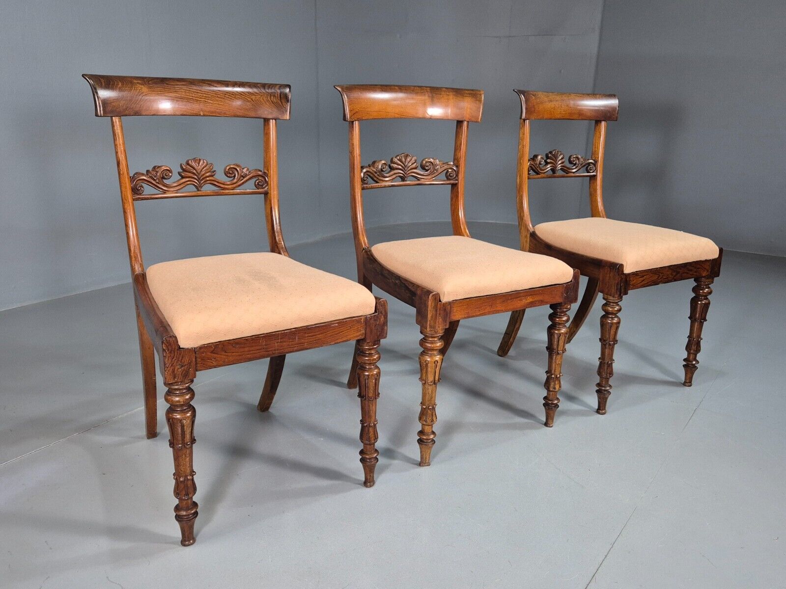 3 Vintage Dining Chairs Mahogany Frame Victorian Antique EB7814 VDIN - UKDK FURNITURE