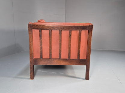 Mid Century 2 Seater Sofa Stouby Red Brown Leather Beech End Retro  EB10060 M2SS8