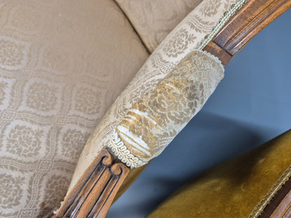 High and Low Back Danish Antique Rococo Style Lounge Chairs Damask EB9036 VCLO - UKDK FURNITURE