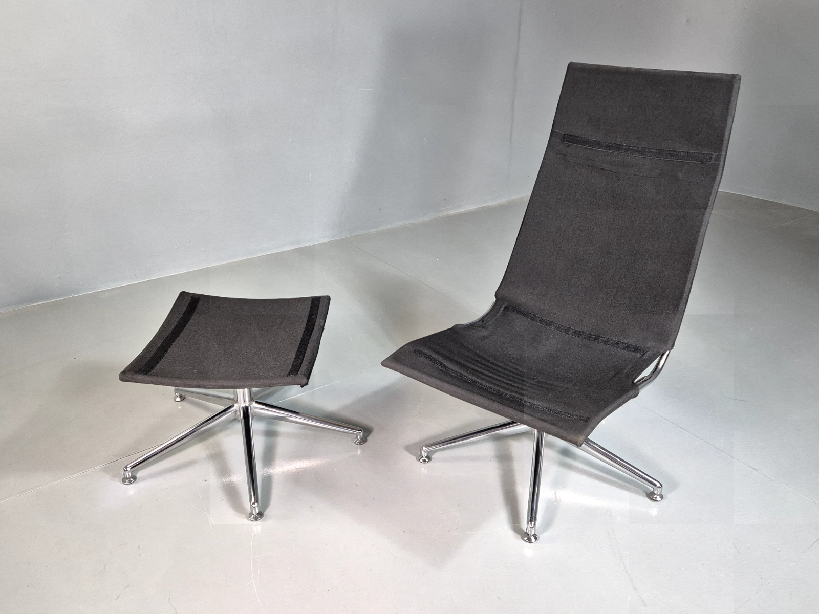 Vintage Danish Swivel Chair and Footstool Orange Chrome Retro 1980s EB7357 MSWI10