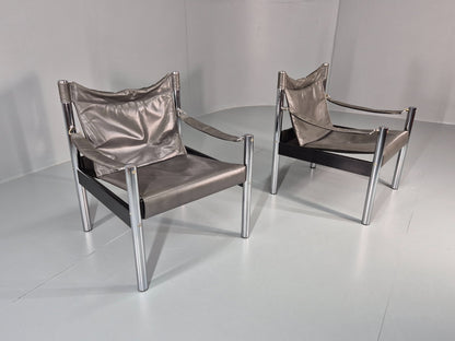 2 Vintage Leather and Chrome Lounge Chairs Safari by Borje Johanson EB11287 MNOR14