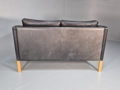 Mid Century Stouby Eva Two Seater Sofa Vintage Danish Black Leather EB10108 M2SS19
