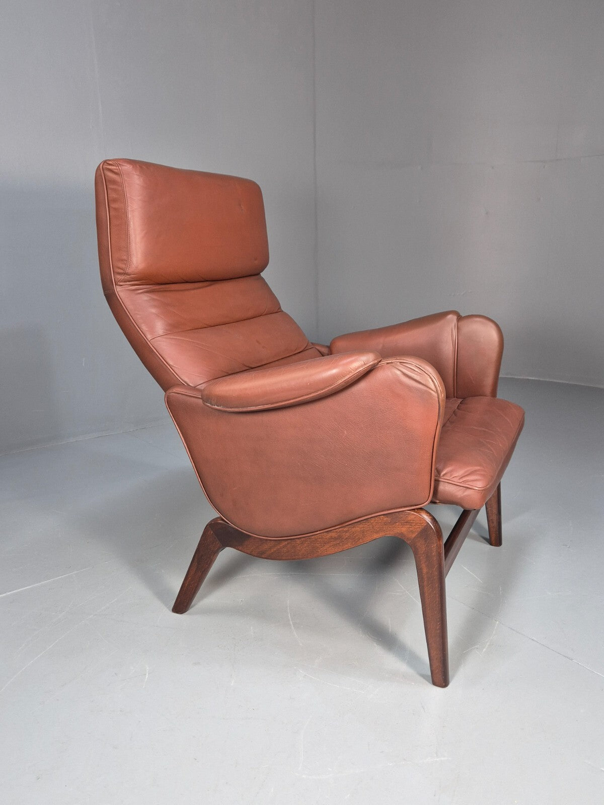 Vintage Danish Brown Leather Lounge Chair 1970s Retro MCM EB9266 MNOR - UKDK FURNITURE
