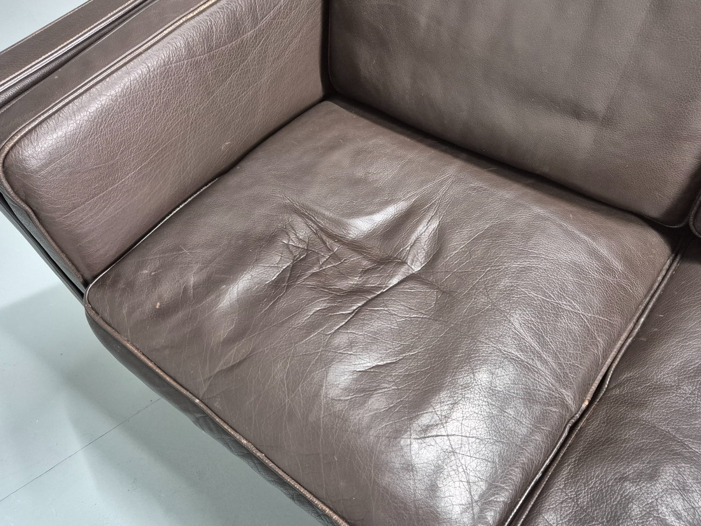 Vintage Danish 2 Seat Settee 1970s Danish Brown Leather Retro MCM EB11633 M2SS17
